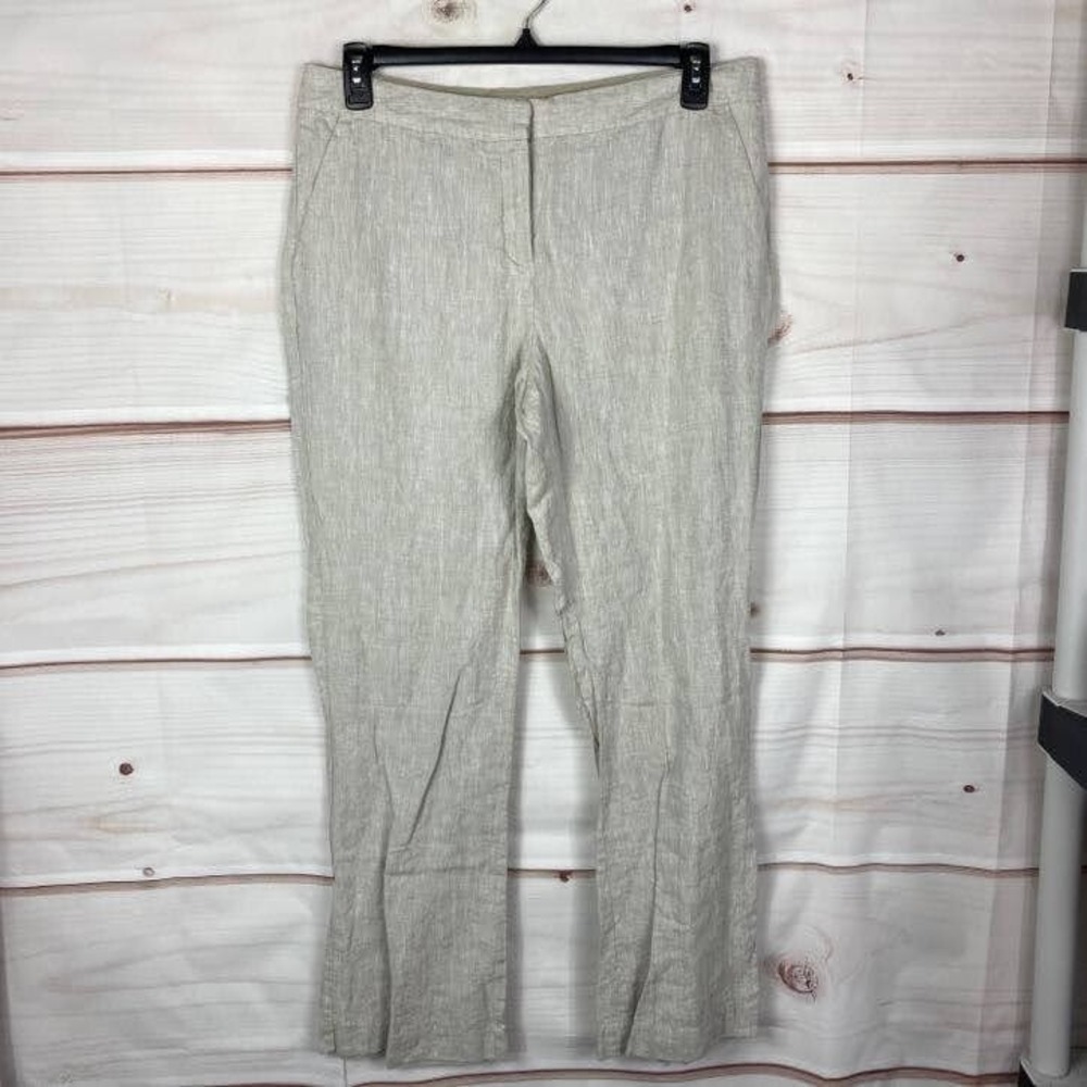 Issac Mizrahi For Target Pants Womens 12 Beige Linen Bootcut Dress High Rise